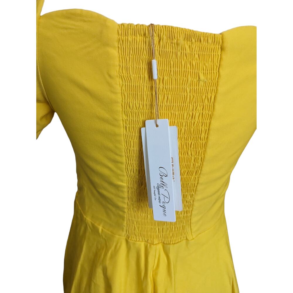 New Yellow Scallop Neckline Short Sleeve Dress Size L - Picture 7 of 9